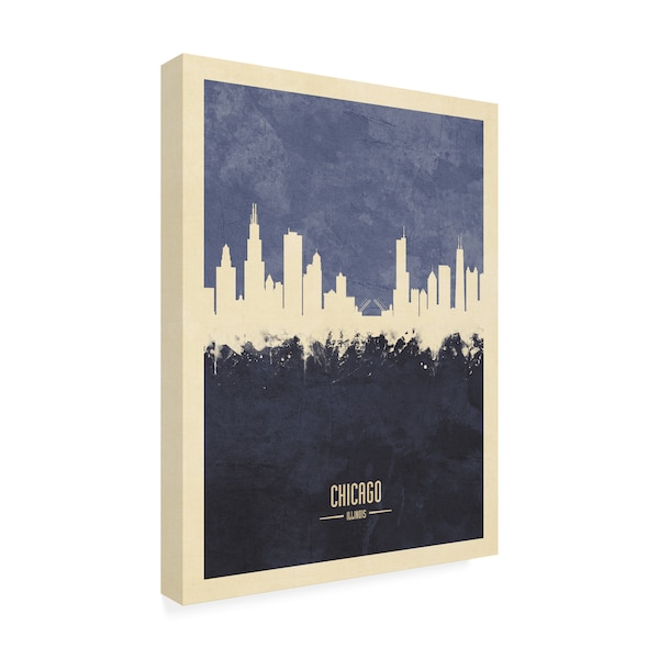 Michael Tompsett 'Chicago Illinois Skyline Navy Poster' Canvas Art,14x19